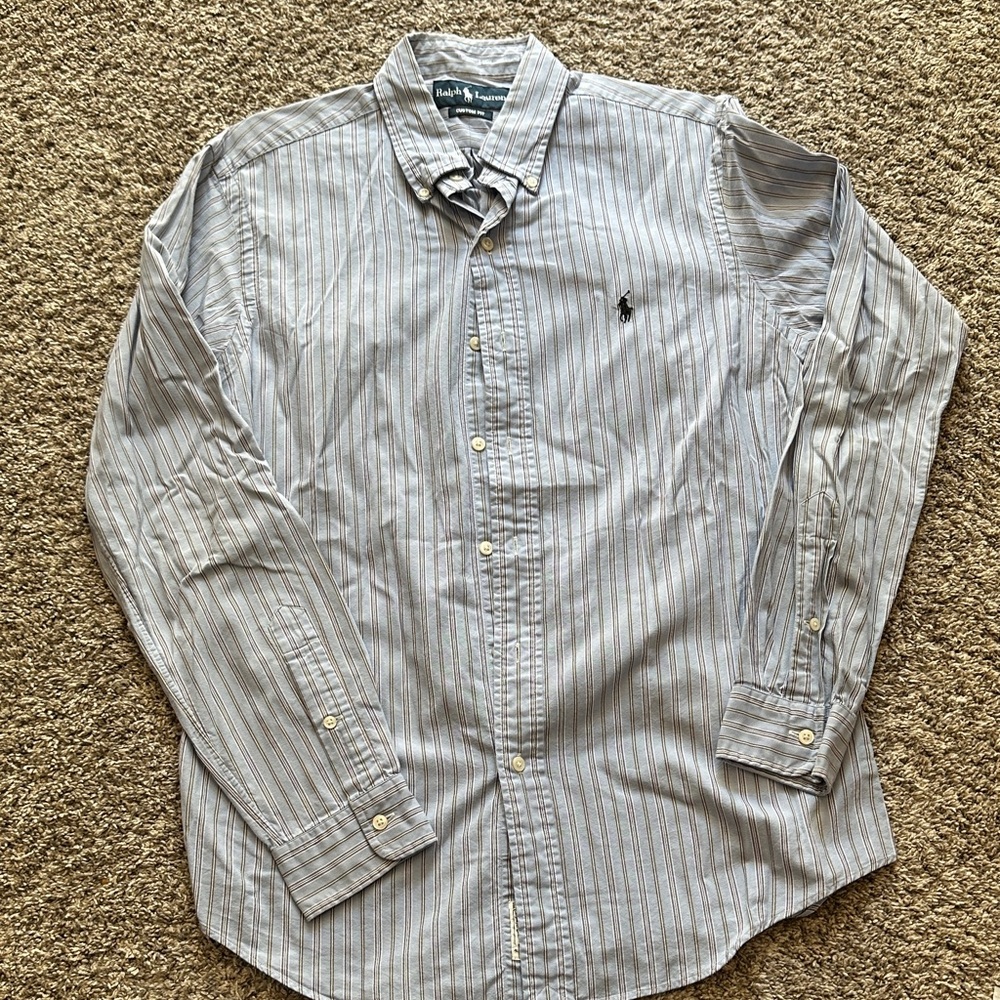 Ralph Lauren Blue and White Striped Button-Down Shirt
